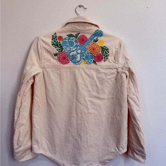 DISNEY PIXAR Coco SZ Small Corduroy Shirt Creme Sugarskulls Guitar Marigolds - Picture 3 of 6